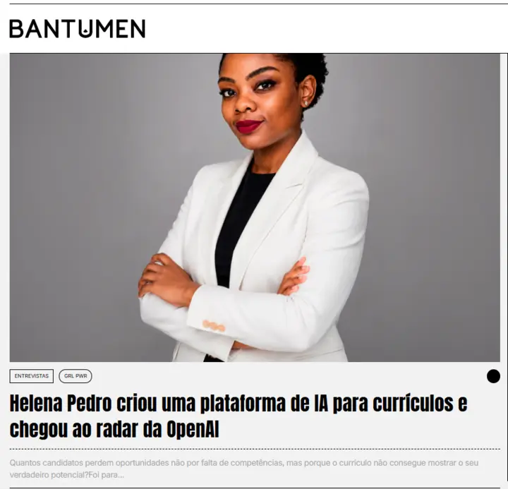 Bantumen feature about Helena Pedro and Resume Feedback Platform