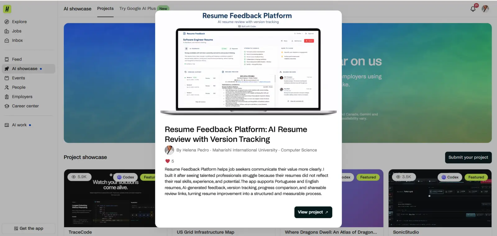 Resume Feedback Platform in the Handshake AI Showcase
